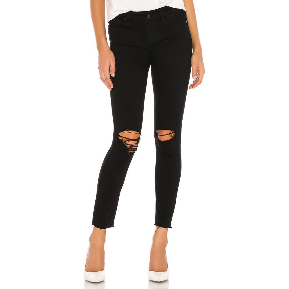 NWT Paige Verdugo Ankle Ultra Skinny in Black Domino Destructed Stretch Jeans 27